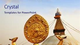  Presentation with kathmandu - Audience pleasing theme consisting of buddhist temple in kathmandu backdrop and a light blue colored foreground