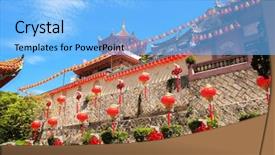  Presentation with lok - Beautiful presentation theme featuring buddhist temple kek lok si backdrop and a light blue colored foreground
