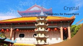  Presentation with bliss - Audience pleasing presentation theme consisting of buddhist-temple-kek-lok-si backdrop and a light blue colored foreground