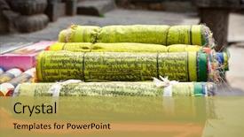  Presentation with buddhist prayer flags - Slide set enhanced with buddhist tibetan prayer flags rolled background and a  colored foreground
