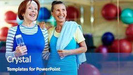  Presentation with cheerful - Presentation theme consisting of buddies - cheerful grandmas in activewear looking background and a teal colored foreground