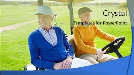 Presentation with golf - Beautiful presentation theme featuring buddies sitting in golf car backdrop and a yellow colored foreground