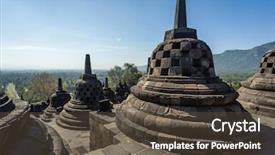  Presentation with borobudur temple - Colorful slide set enhanced with buddist temple borobudur complex backdrop and a tawny brown colored foreground