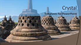  Presentation with borobudur temple - Presentation design featuring buddist temple borobudur complex background and a light blue colored foreground