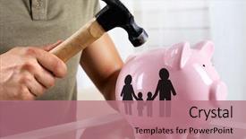  Presentation with piggy bank - Beautiful presentation featuring budget - man with a hammer going backdrop and a coral colored foreground