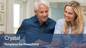  Presentation with financials - Slide deck with budget - mature couple doing family finances background and a ocean colored foreground