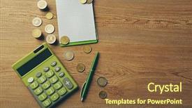  Presentation with green notebook - Beautiful theme featuring budget - money concept green calculator backdrop and a tawny brown colored foreground