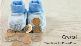  Presentation with parenting - Slide deck having budget - parenting expenses concept baby booties background and a soft green colored foreground