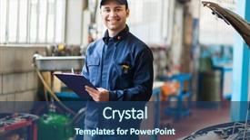  Presentation with mechanic - Slide set enhanced with budget - portrait of a mechanic background and a ocean colored foreground