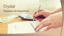  Presentation with money notes - Slide deck with budget - savings finances economy and home background and a cream colored foreground