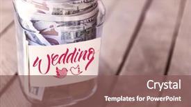  Presentation with bank - Beautiful PPT theme featuring budget - savings in glass bank backdrop and a violet colored foreground