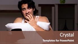  Presentation with young man holdng laptop on lap money - Beautiful slide deck featuring budget - young man calculating expences night backdrop and a tawny brown colored foreground