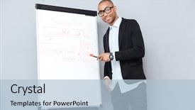  Presentation with turkish restaurant business plan - PPT theme consisting of monthly budget - cheerful african young businessman using background and a  colored foreground