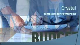  Presentation with budget - Audience pleasing theme consisting of budget against blue data backdrop and a ocean colored foreground