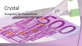  Presentation with cut - Audience pleasing presentation design consisting of budget cuts - bill is cut off backdrop and a white colored foreground