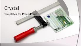  Presentation with bill of rights - Colorful presentation theme enhanced with budget cuts - one hundred euro bill squeezed backdrop and a sky blue colored foreground