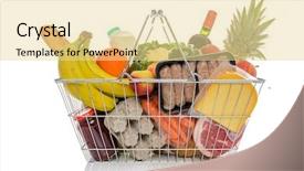  Presentation with milk dairy products - Amazing PPT theme having budget cuts - wire shopping basket full backdrop and a blonde colored foreground