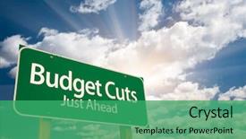  Presentation with sky sun - Cool new slide set with budget cuts green road sign backdrop and a ocean colored foreground