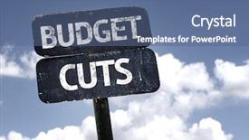  Presentation with budget - Theme consisting of budget cuts sign with clouds background and a ocean colored foreground