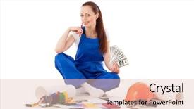  Presentation with construction worker harassment workplace - Beautiful PPT theme featuring budget family household - female construction worker backdrop and a lemonade colored foreground