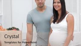  Presentation with household products - Cool new presentation theme with budget family household - husband and pregnant wife are backdrop and a mint green colored foreground