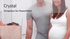  Presentation with household products - Cool new PPT theme with budget family household - husband and pregnant wife are backdrop and a light gray colored foreground