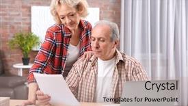  Presentation with senior couple - Cool new slide set with budget family household - senior couple calculating taxes backdrop and a coral colored foreground