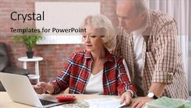  Presentation with taxes - Cool new slide set with budget family household - senior couple calculating taxes backdrop and a coral colored foreground