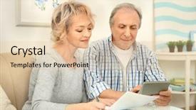  Presentation with taxes - Audience pleasing slide set consisting of budget family household - senior couple calculating taxes backdrop and a lemonade colored foreground