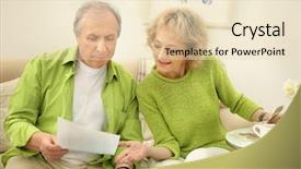  Presentation with senior couple - Slide set with budget family household - senior couple calculating taxes background and a lemonade colored foreground