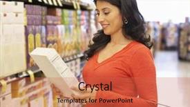  Presentation with family shopping - Colorful presentation theme enhanced with budget family household - woman shopping in supermarket backdrop and a red colored foreground