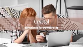  Presentation with taxes - Theme with budget family household - young couple calculating taxes background and a  colored foreground