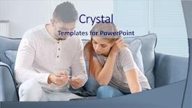  Presentation with taxes - Presentation theme enhanced with budget family household - young couple calculating taxes background and a sky blue colored foreground