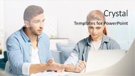  Presentation with taxes - Slides featuring budget family household - young couple calculating taxes background and a  colored foreground