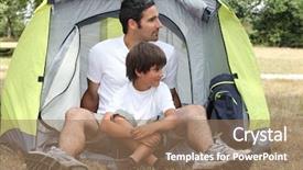  Presentation with budget - Slides with budget holidays - father and son sitting outside background and a coral colored foreground