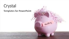  Presentation with wedding white - Presentation design with budget holidays - piggy bank with wedding veil background and a white colored foreground