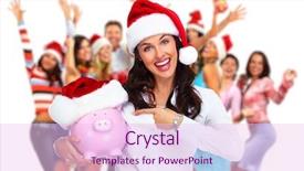  Presentation with piggy bank - PPT theme consisting of budget holidays - santa christmas business woman background and a lemonade colored foreground