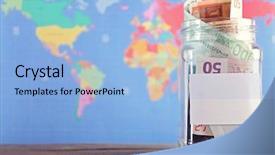  Presentation with bank - Beautiful slide deck featuring budget holidays - savings for trip in glass backdrop and a light blue colored foreground