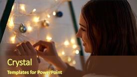  Presentation with festive season - Audience pleasing PPT theme consisting of budget holidays - smiling woman decorating for festive backdrop and a tawny brown colored foreground