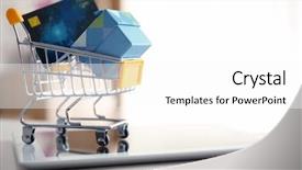  Presentation with shopping trolley - Presentation having budget holidays - tablet computer small shopping trolley background and a white colored foreground
