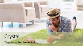  Presentation with budget - Slide set consisting of budget hotel - man planning his travel background and a mint green colored foreground