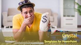  Presentation with budget - Slide deck featuring budget hotel - man planning his vacation trip background and a tawny brown colored foreground