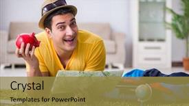  Presentation with budget - PPT theme having budget hotel - man planning his vacation trip background and a gold colored foreground