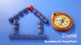  Presentation with blue house bakery - PPT theme consisting of budget hotel - miniature model house with compass background and a  colored foreground