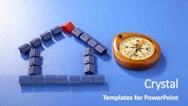  Presentation with compass - Presentation design consisting of budget hotel - miniature model house with compass background and a teal colored foreground