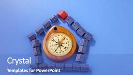  Presentation with blue house bakery - Colorful presentation design enhanced with budget hotel - miniature model house with compass backdrop and a teal colored foreground