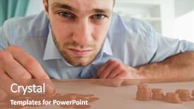  Presentation with counting - Cool new theme with budget money - desperate young businessman counting his backdrop and a coral colored foreground