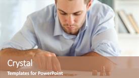  Presentation with counting - Slide set with budget money - young businessman counting his small background and a coral colored foreground