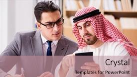  Presentation with arab - Cool new theme with budget oil - diverse business concept with arab backdrop and a coral colored foreground