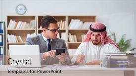  Presentation with arab - Presentation theme consisting of budget oil - diverse business concept with arab background and a mint green colored foreground